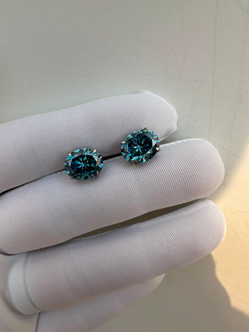Ice Blue Alexandrite Moissanite Oval Stud Earrings | 14K White Gold, Gift for her