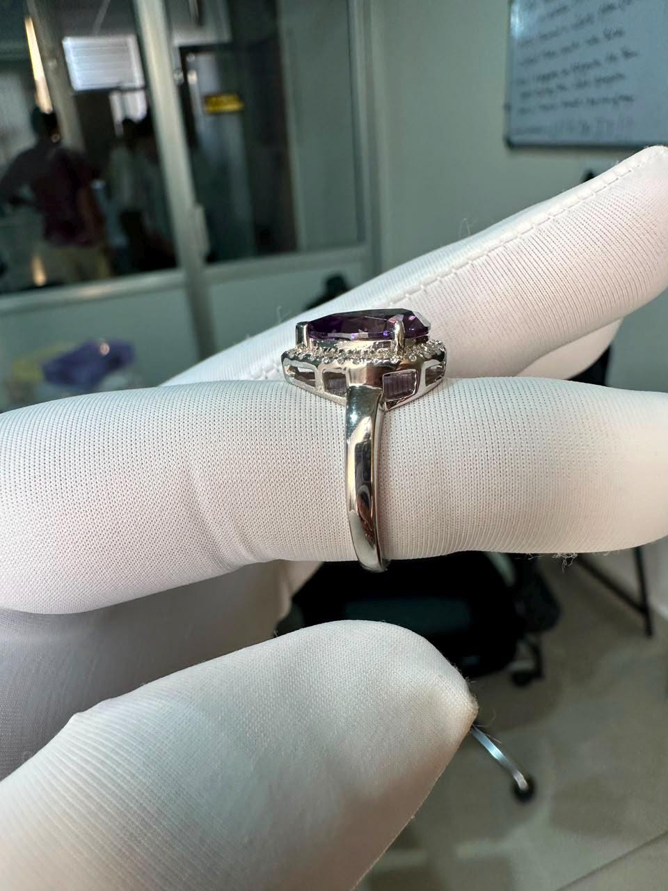 Purple Pear Cut Moissanite Engagement Ring | 14K White Gold Halo Ring | Christmas Gift