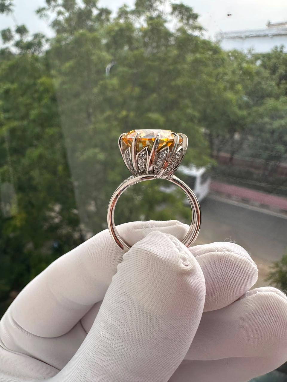 11 Ct Yellow Moissanite Engagement Ring | 14K White Gold, Nail Prong Setting