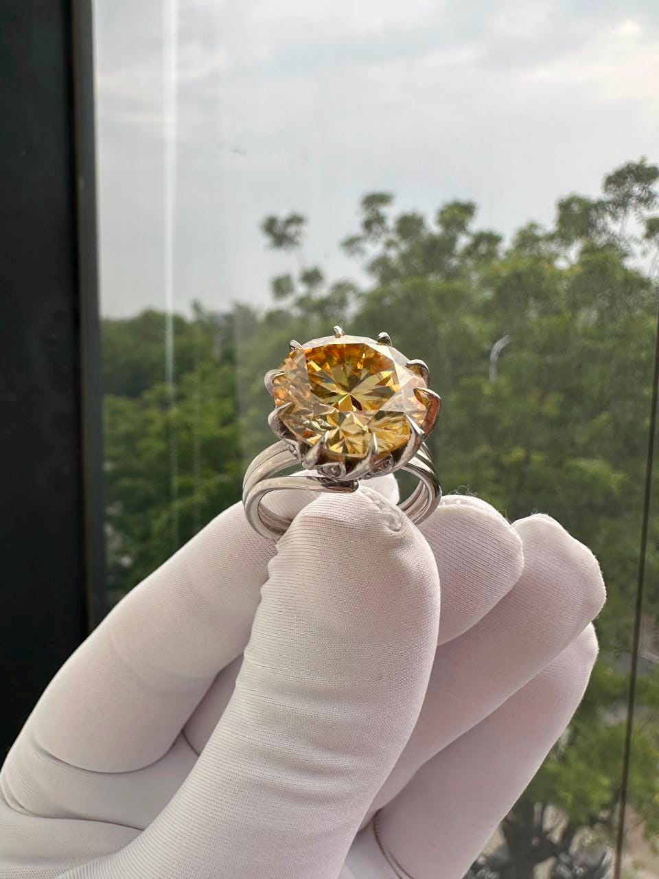 11 Ct Yellow Moissanite Engagement Ring | 14K White Gold, Nail Prong Setting