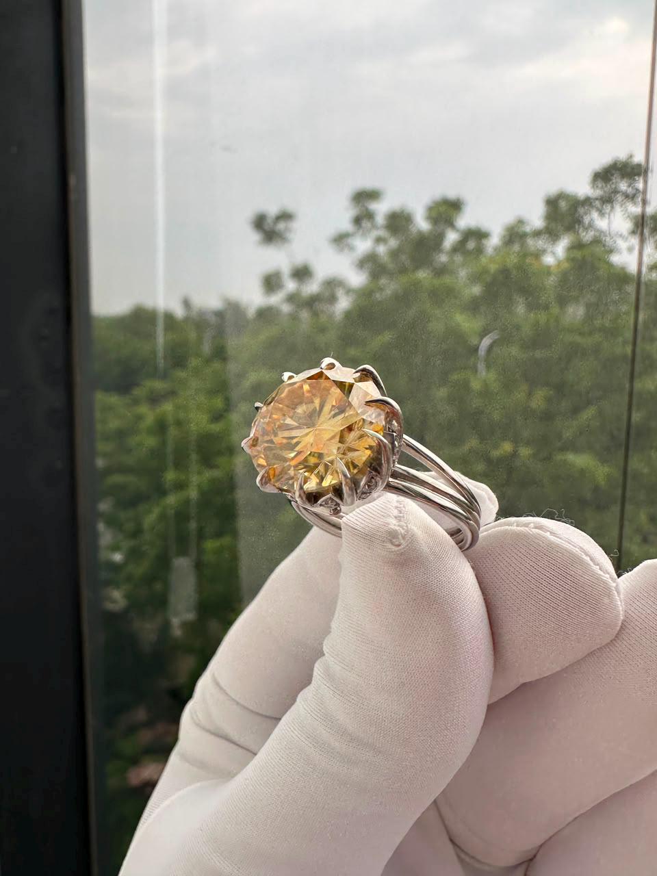 11 Ct Yellow Moissanite Engagement Ring | 14K White Gold, Nail Prong Setting