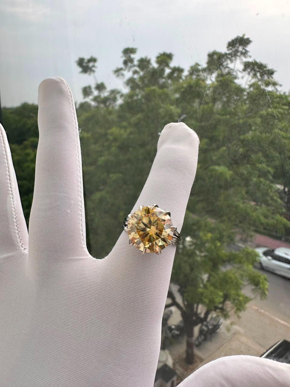 11 Ct Yellow Moissanite Engagement Ring | 14K White Gold, Nail Prong Setting